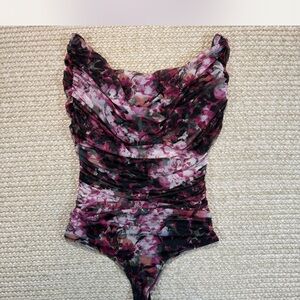 NWT Abercrombie & Fitch Floral Bodysuit - Pink and Black